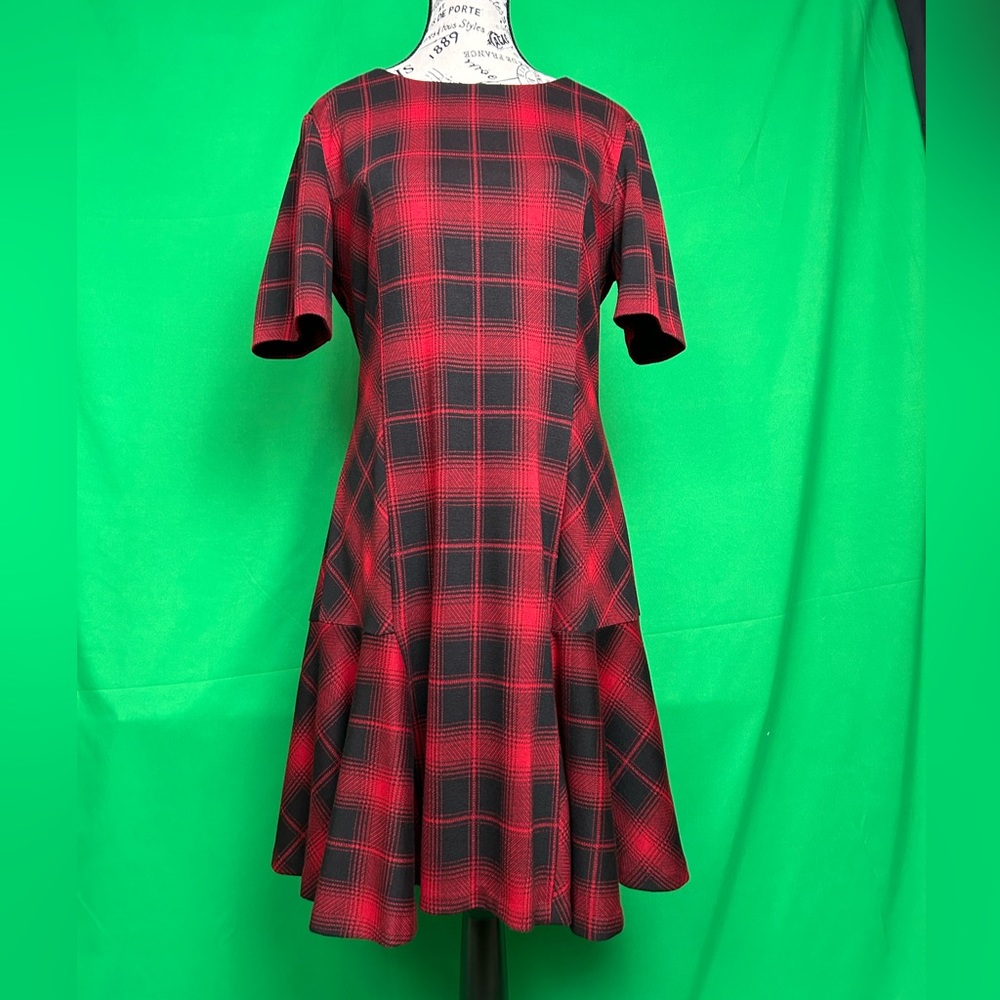 Tahari Red Plaid Dress. Classic elegance